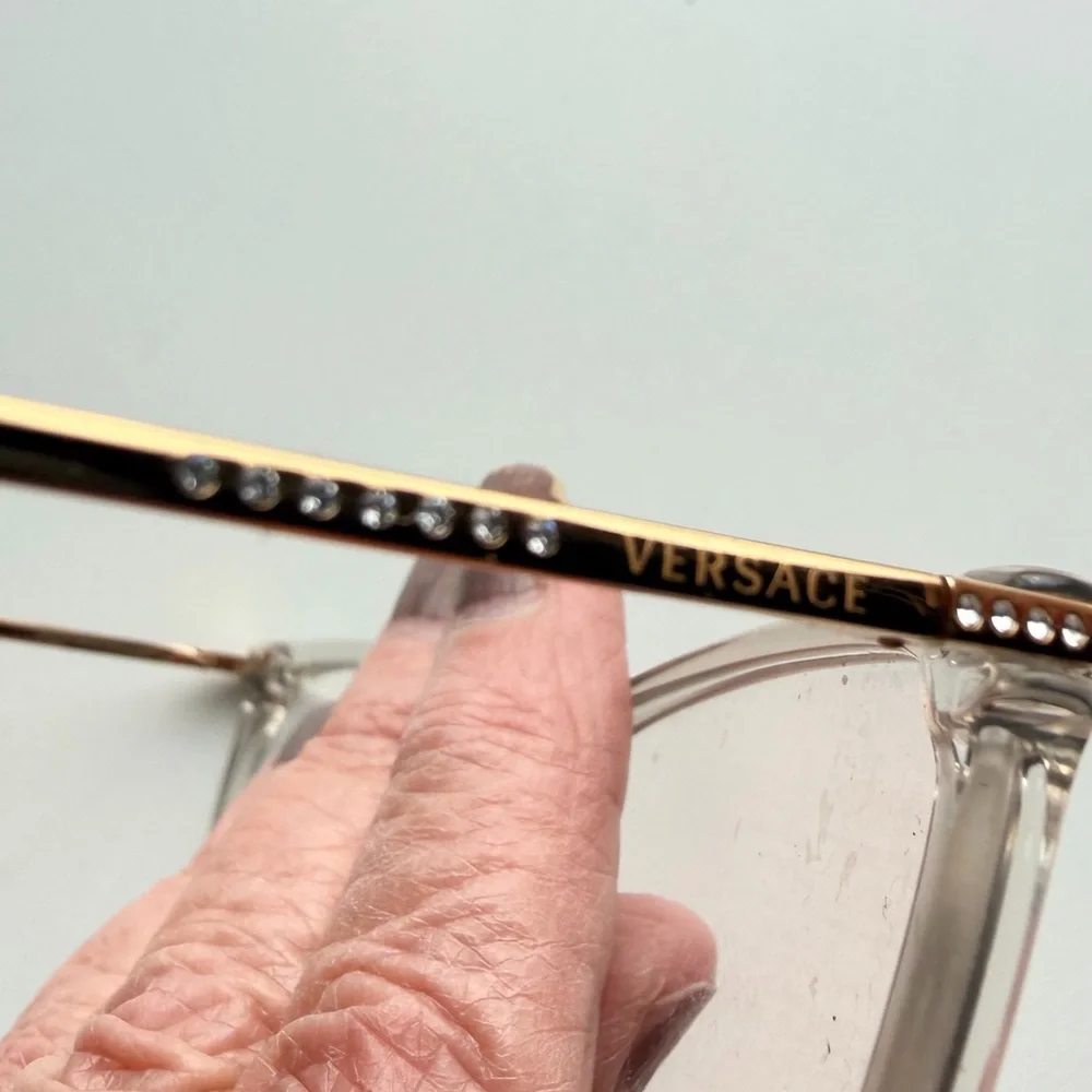 Versace Eyeglasses Gold and Clear Eyewear Chic Sophisticated Retail $310